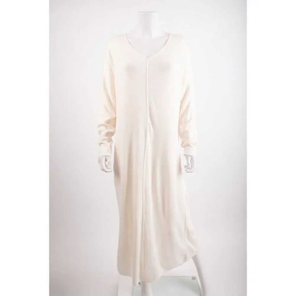 Zara Women Midi Knit Dress Size S Ecru Ivory Front seam long sleeve 5536/042 NWT